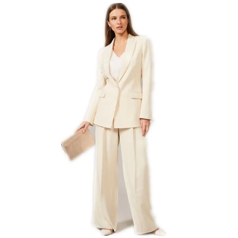 

2 Pcs Ivory Women Pantsuits Jacket Pants Long Sleeve Suit Women Jacket Suits Female Ladies Customize Made