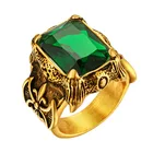 Мужское кольцо в готическом стиле, из нержавеющей стали, с зеленым кристаллом CZ