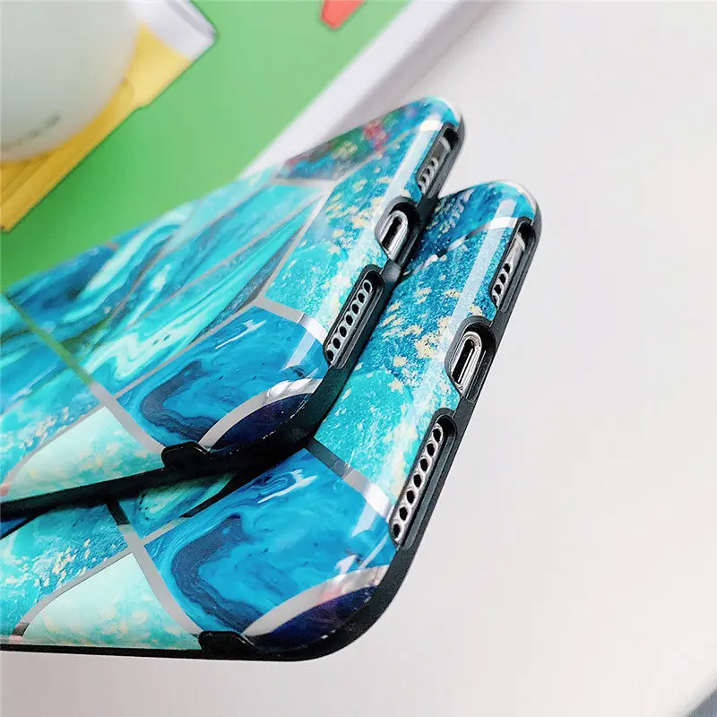 Ottwn геометрический мраморный текстурный чехол для телефона iPhone X XR XS Max 6 6s 7 8 Plus Мягкий IMD гальванический задний чехол силиконовый чехол