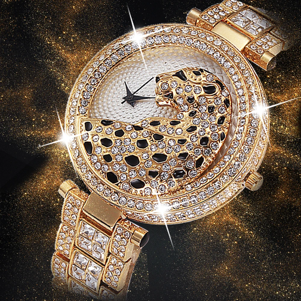 

часы New Summer Trend 2021 Fashion Steel Band Diamond Women's Watch Water Drill Face Leopard Full Diamond Quartz Lover Watches