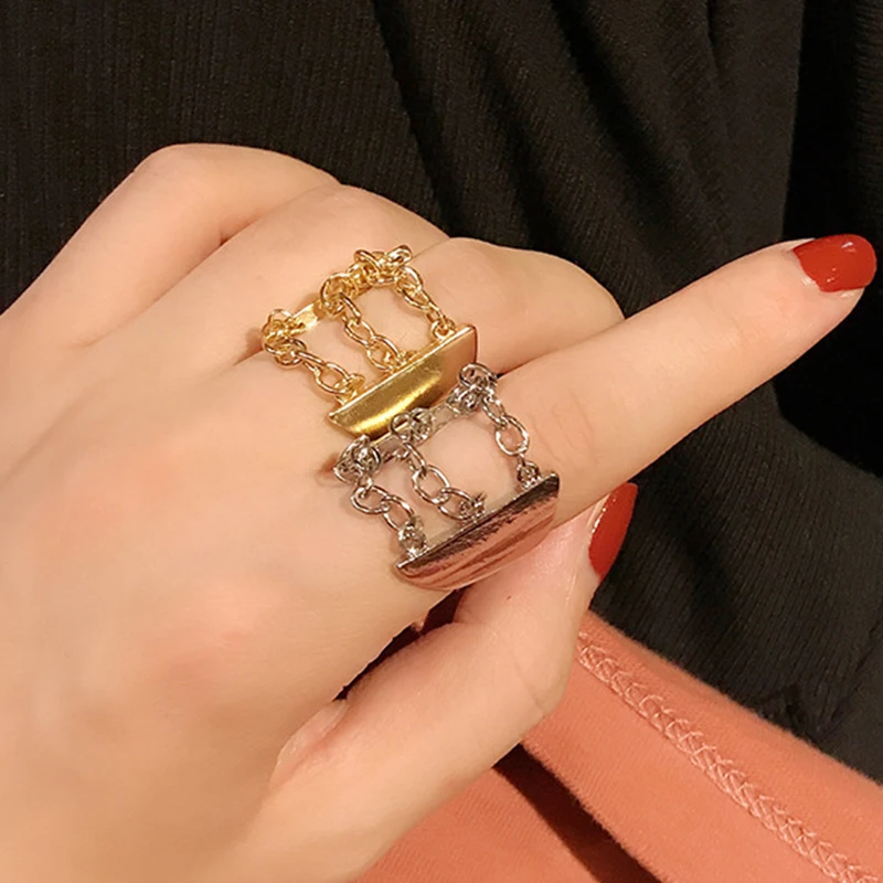 SRCOI многослойная цепочка золотого и серебряного цвета металлическое кольцо на