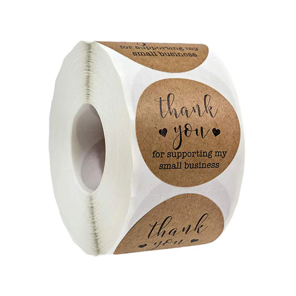 

500pcs/roll Handmade Thank You Stickers Kraft Paper Label Round Stationery Stickers for Envelope Christmas Gift Small Bussiness