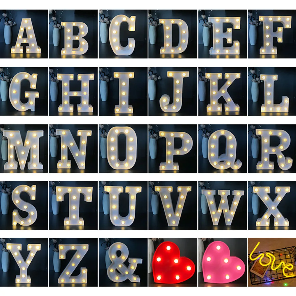 LED Letter Lights Light Up Letters Sign Battery Powered Lamp Home Bar Decoration for Night Light Wedding/Birthday Party