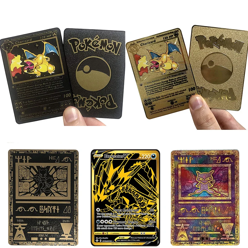 

Аниме Покемон своими руками Charizard Mewtwo металлическая коллекция черная карта золотые карты детская игра игрушка подарок
