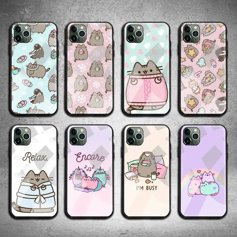 

Pusheen cat Phone Case Tempered Glass For iPhone 12 pro max mini 11 Pro XR XS MAX 8 X 7 6S 6 Plus SE 2020 case