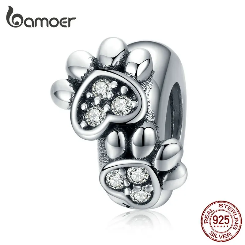 Bamoer Pet's Footprint стопор Шарм для женщин серебряный 925 браслет DIY Подвески для изготовления украшений с силиконовым SCC1312