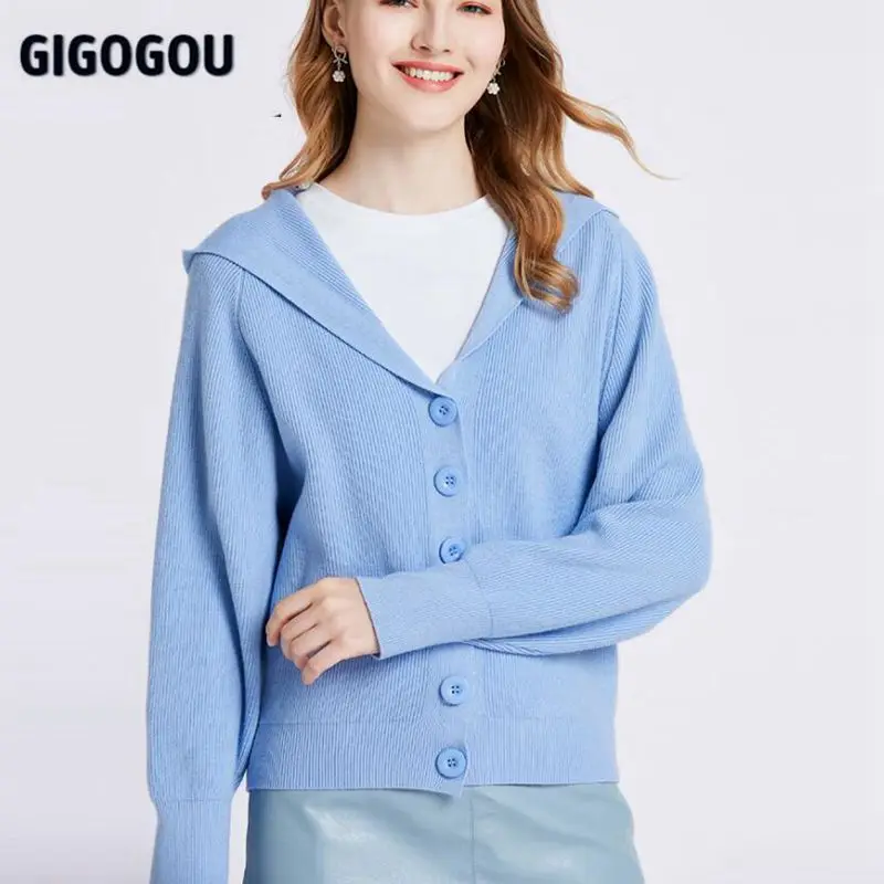

GIGOGOU y2k женский кардиган с капюшоном, свитер, Осенний однобортный вязаный джемпер, топ, сплошная шикарная женская зимняя куртка, 2021