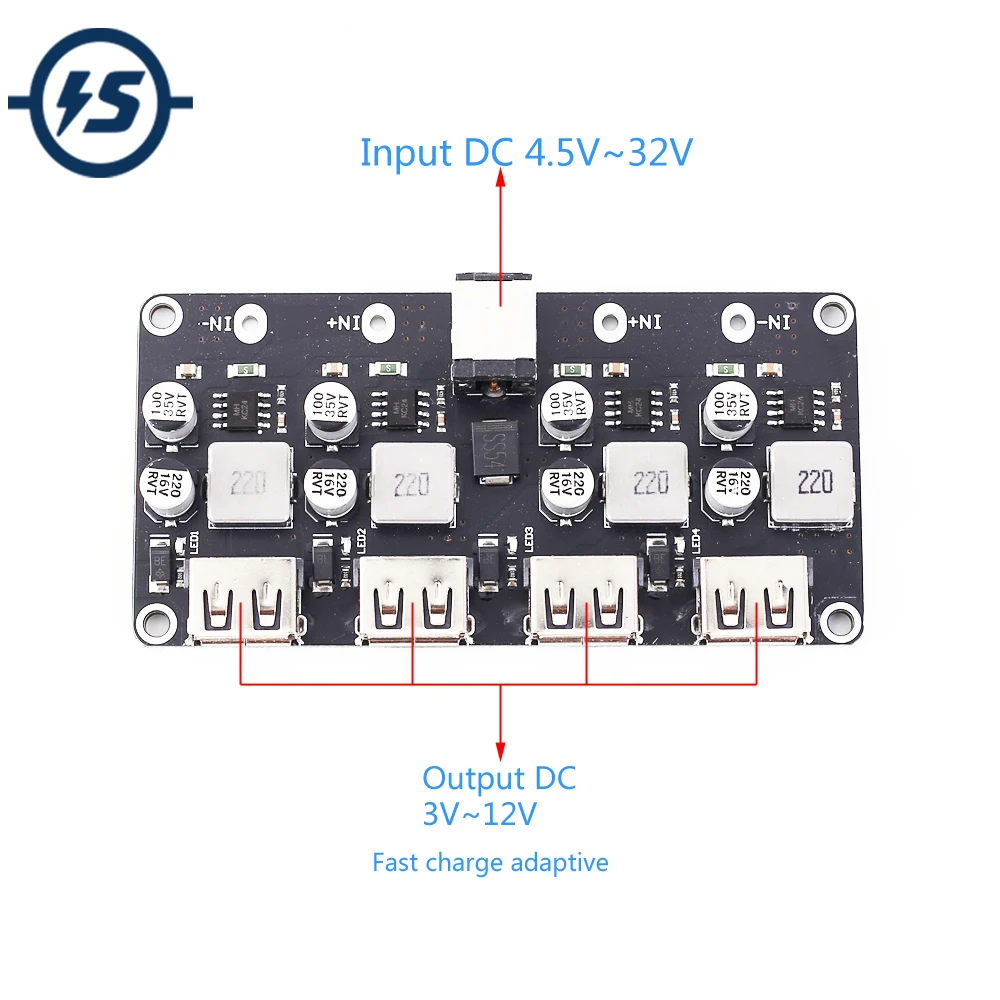 USB Buck Зарядное устройство DC-DC Шаг вниз Питание модуль QC2.0 QC3.0 24 Вт 4-канальный