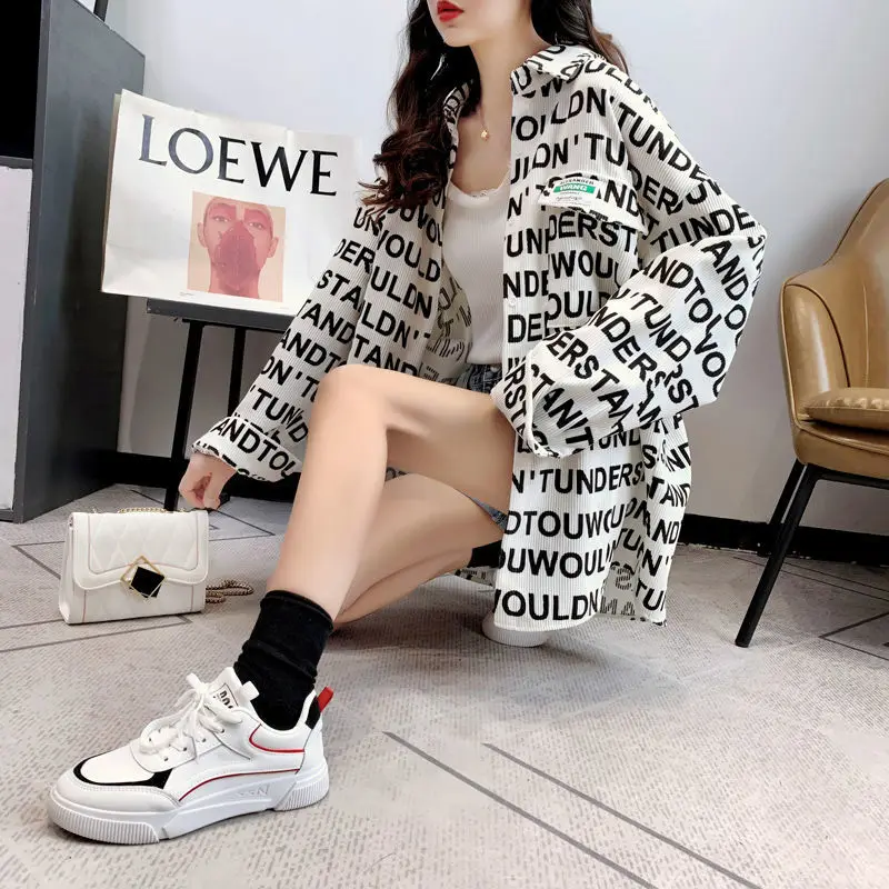 

Corduroy printed shirt coat 2021 spring new loose retro medium length shirt
