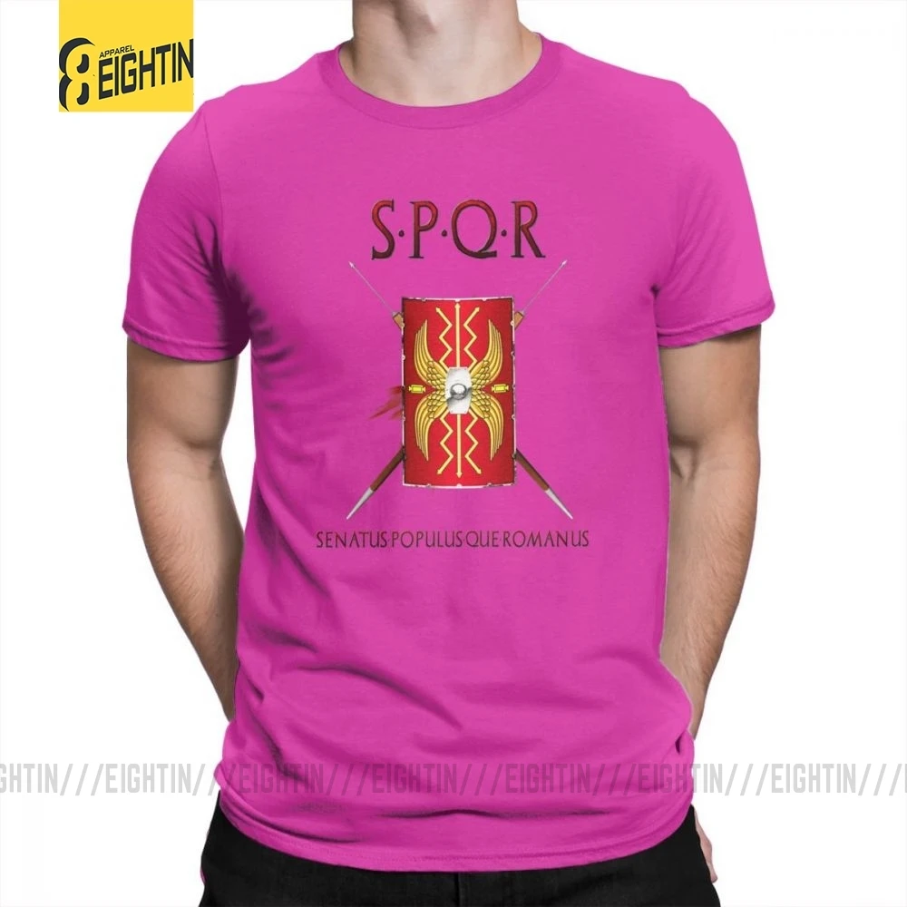 SPQR футболки, хлопок, Классическая футболка с коротким рукавом, новинка, Круглый ворот, мужские футболки, большой размер, принт, дышащие, Новинка - Цвет: Fuchusia