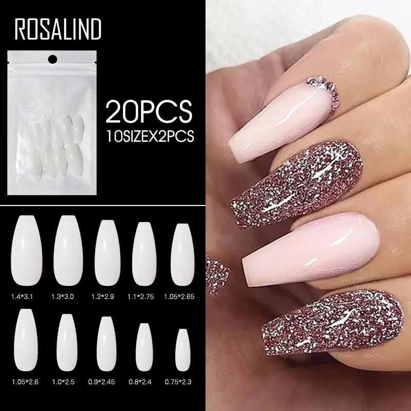 ROSALIND 120 шт. накладные ногти для дизайна ногтей Французский натуральный прозрачный пресс на гель лак для Ногтей Полное покрытие накладные ногти Советы Аксессуары - изображение