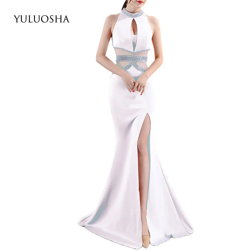 YULUOSHA/модные сексуальные вечерние платья с лямкой на шее без рукавов для