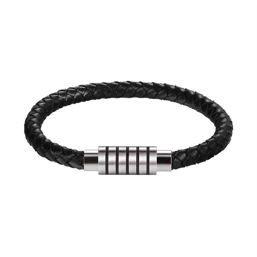 Популярный кожаный браслет из нержавеющей стали с магнитной пряжкой плетеный