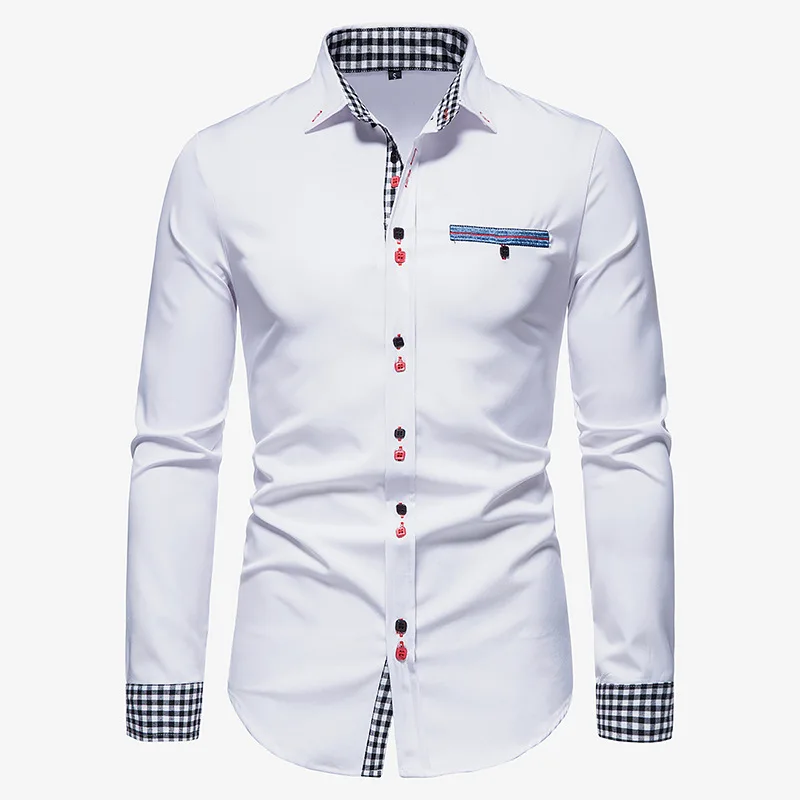 

Mens Fashion White Slim Fit Hit Color Button Up Shirts Hipster Plaid Long Sleeve Dress Shirt Men Formal Business Casual Chemise