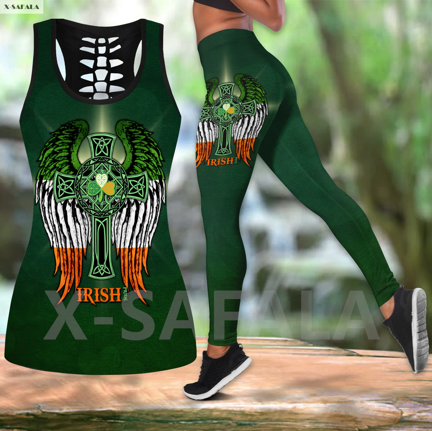 

Irish Pride Tattoo 3D Printed Women Combo Two Piece Yoga Set Vest Hollow Out Tank Top High Waist Legging Summer Casual Sport