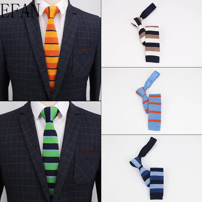 Мужские вязаные галстуки в полоску для отдыха 5 см модные обтягивающие с плоской