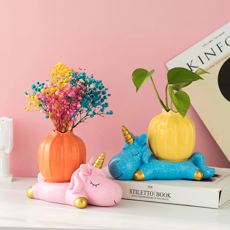 Креативное керамическое украшение в виде единорога зеленый ананас Гидропонные