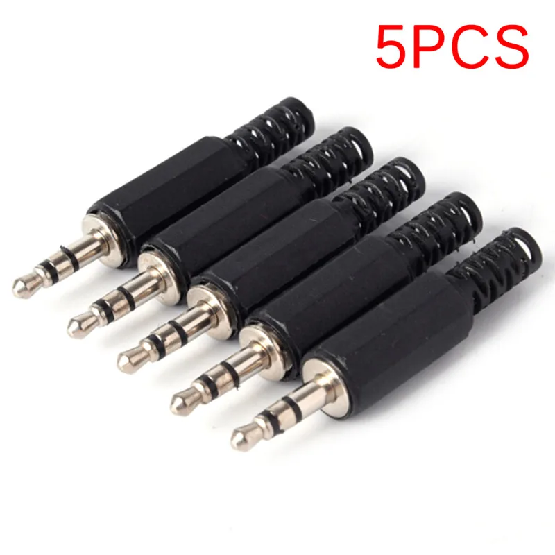 5pcs Black Plastic Pure Copper Conductor Housing Audio Jack Plug Headphone Stereo 3.5mm Male Adapter