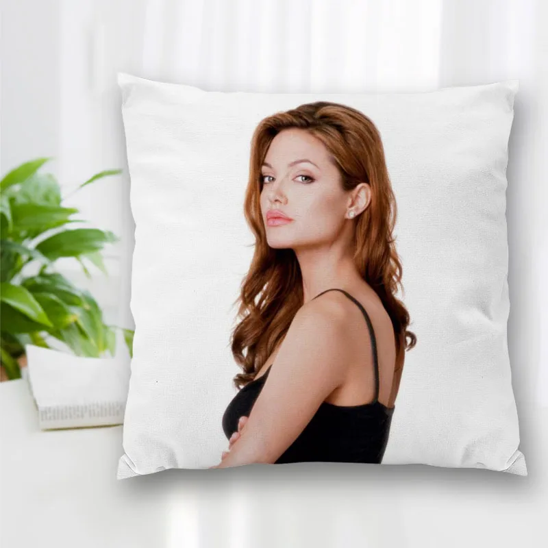 Custom Angelina Jolie Actor Pillow Slips Polyester Decorative Pillowcases Zipper Case Pillowcase Cover Square 40x40cm | Дом и сад