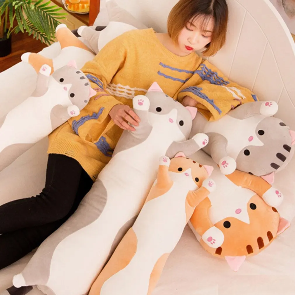 

Cute Plush Cat Doll Soft Stuffed Kitten Pillow Children Knee Pillows Sleep Long Plush Toys Gift For Kids Girlfriend