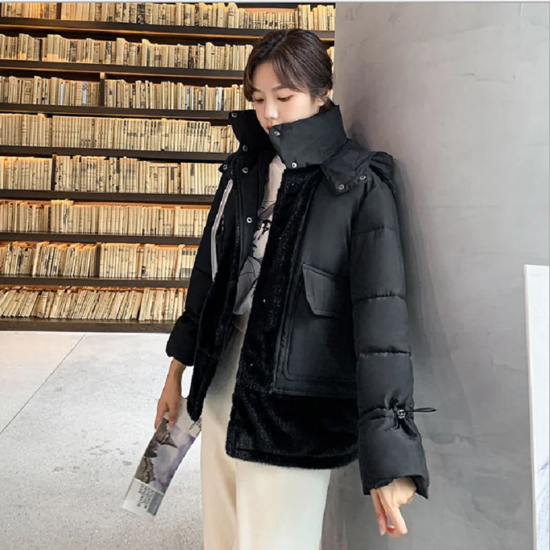 

woman winter coats and jackets fashion 2020 new Korean mink velvet woman in the park thick quilted short hooded woman jacket