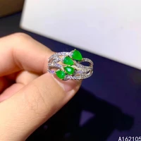 925 pure silver chinese style natural emerald womens luxury elegant water drop adjustable gem ring fine jewelry support detecti