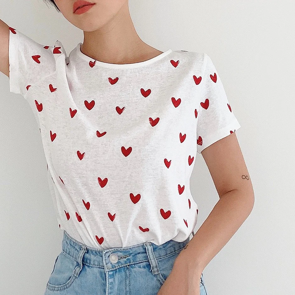 Женская обувь на каждый день с принтом в виде сердечек летняя льняная футболка