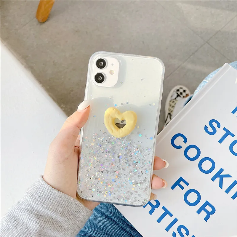 

Glitter Soft Shell 3D Cartoons Donuts Ultra Thin Protective Cover Phone Case For iPhone 12 MiNi 11 Pro XS MAX XR X 8 7 6 6S Plus