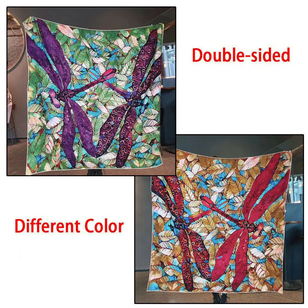 

70% Cashmere 30% Silk Scarf Women Fashion Double-sided Dragonfly Leaf Shawl Stole Winter Warm Kerchief Hijab 135*135cm