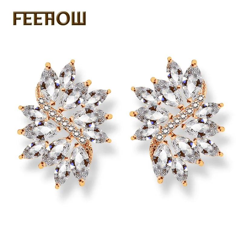 Женские серьги гвоздики FEEHOW Marquise белые из чистого кубического циркония