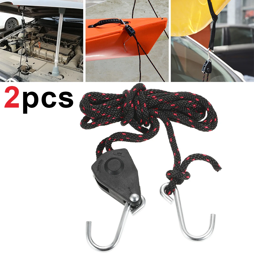 

2 PCS 1/4" 136KG Loaded Pulley Ratchets Kayak And Canoe Boat Bow And Stern Rope Lock Tie Down Strap