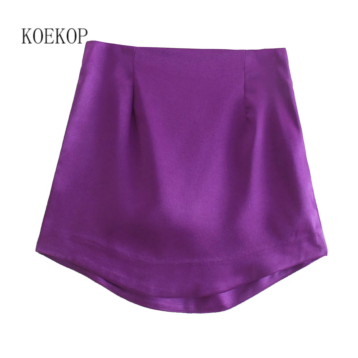 

Koekop Women Fashion Purple Satin Mini Skirt High-waist Side Zipper Chic Lady INS style Soft Short skirts Woman