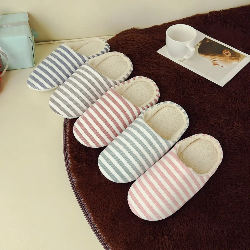 

Women Men Warm Striped Slipper IndoorsAnti-slip Winter House Shoes zapatillas de casa mujer A60