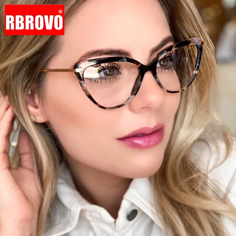 

RBROVO Leopard Cat Eye Glasses Women Brand Eyeglasses Women Retro Glasses Frame For Women/Men Luxury Lentes De Lectura Hombre