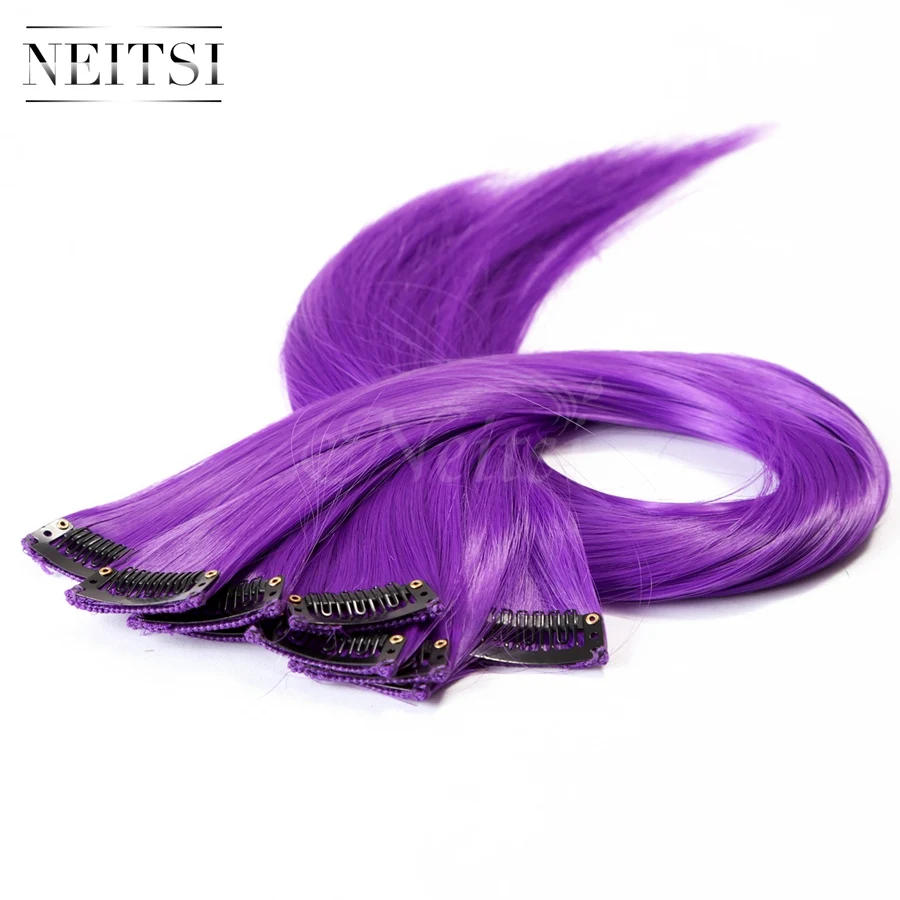 Purple Neitsi 20 ''5 шт./упак. прямой длинный одинарный зажим в одной части Омбре синтетические волосы для наращивания чистая цветная прядь для женщин - Цвет: Purple