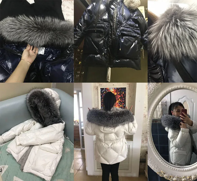 Женский зимний пуховик, пальто, длинные теплые парки, натуральный мех серебристой лисы, утиный пух, пальто с капюшоном, утолщенный пуховик для женщин YRF84