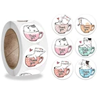 Наклейки детские круглые, с изображением кота, 500 шт.