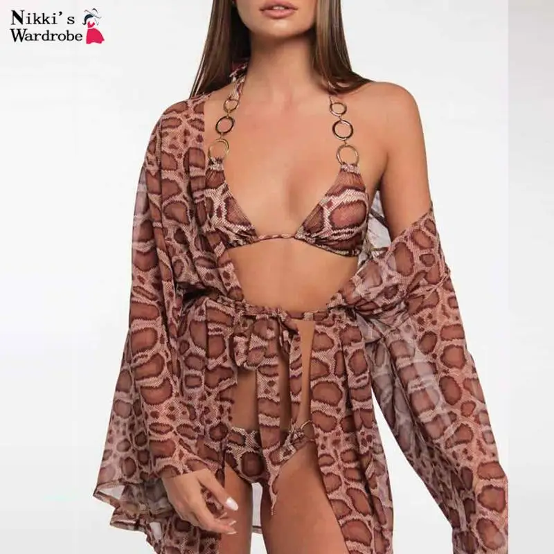 С Лямкой на шее кольцо с леопардовым принтом Плавание костюм сексуальный бикини