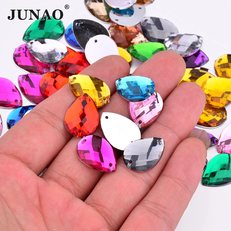 JUNAO 100 шт. 18*25 мм Пришивные разноцветные бриллиантовые аппликации с плоским