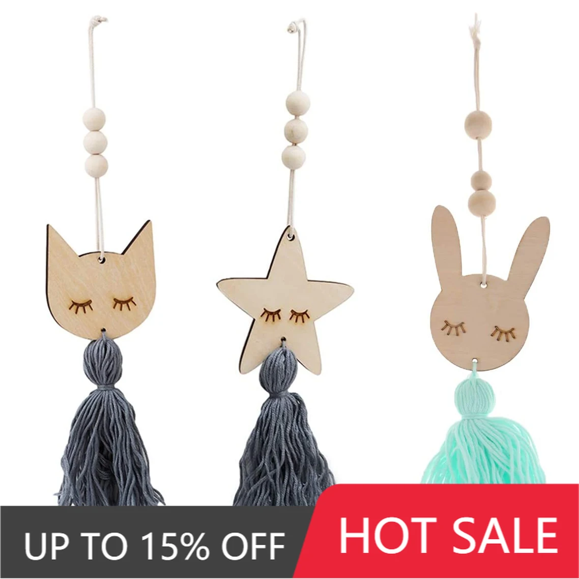 Nordic Стиль в форме симпатичной звезды деревянные бусины Tassel Pendant детская комната