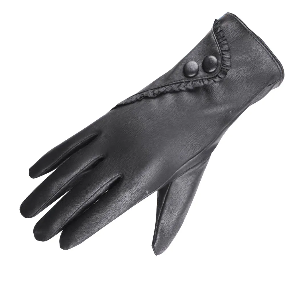 

Fashion Women Lady Soft Leather Gloves Winter Warm Mitten Xmas Gift Black Support Waterproof and windproof Plus cashmere