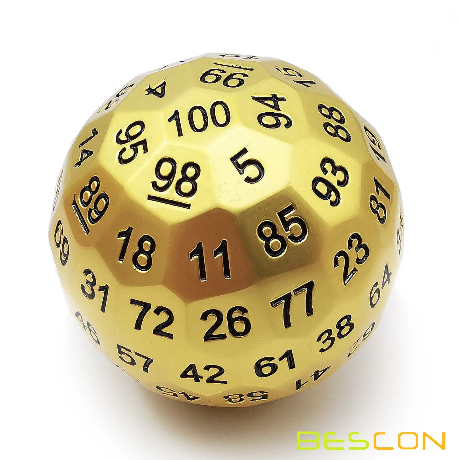 Bescon معدن صلب 100 جانب النرد ، لعبة النرد D100 ، عملاق متعدد السطوح المعادن 100 الجانبين النرد 50 مللي متر في القطر (1.97in) ، مات الذهبي