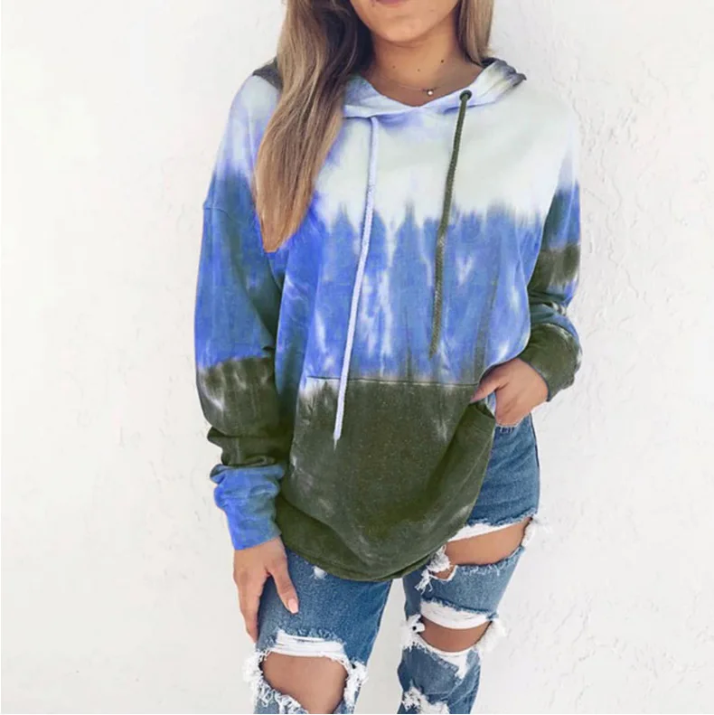 

2020 women's new style printed hooded long-sleeved ladies sweatshirt hooded drawstring casual all-match solid color long-sleeved