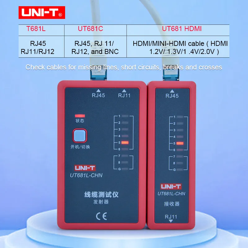 UNI T ручной кабельный тестер для локальных сетей/телефона/BNC/HDMI проводящие защита
