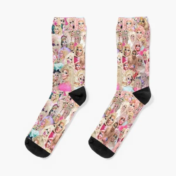 

Trixie Mattel Collage Crew Socks Black Ankle Best Mens Knee High Women