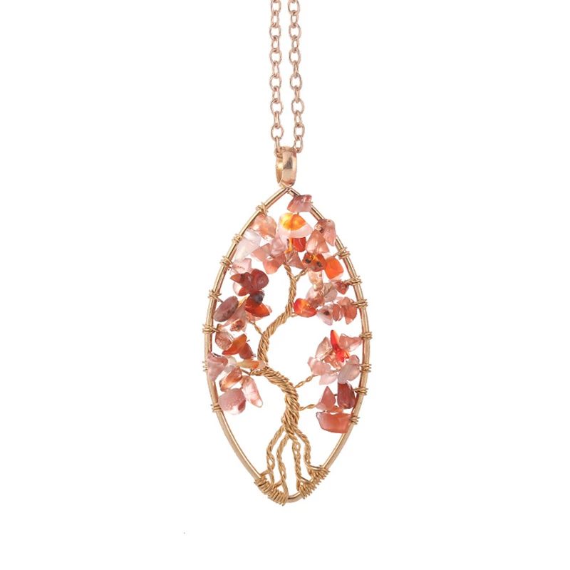 Женский ожерелье из множества натуральных камней с оправой дерево жизни, аметиста и кварцевыми чипами, символизирующими 8 чакр радуги мудрости.