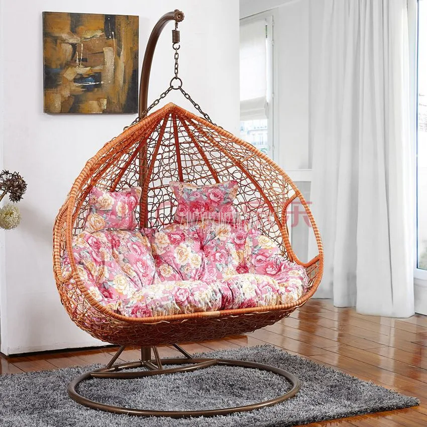 Creative PE Rattan Weave Double Person Seat Swing Hanging Chair With Handrail Home Balcony Living Room Leisure Lazy Lounge Chair