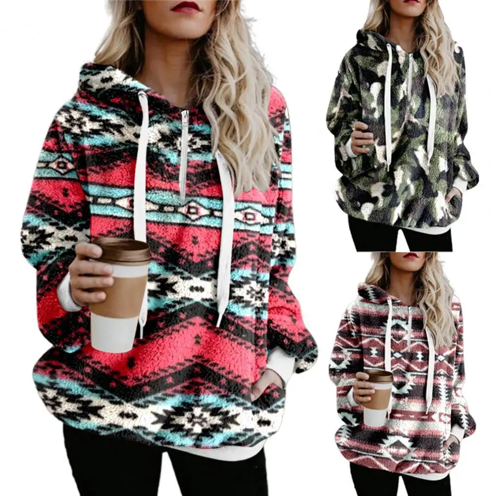 

Hoodie Stylish Drawstring Ethnic Print Women Pullover Sweatshirt Ladies Clothing Women Sweatshirt Pullover Hoodie