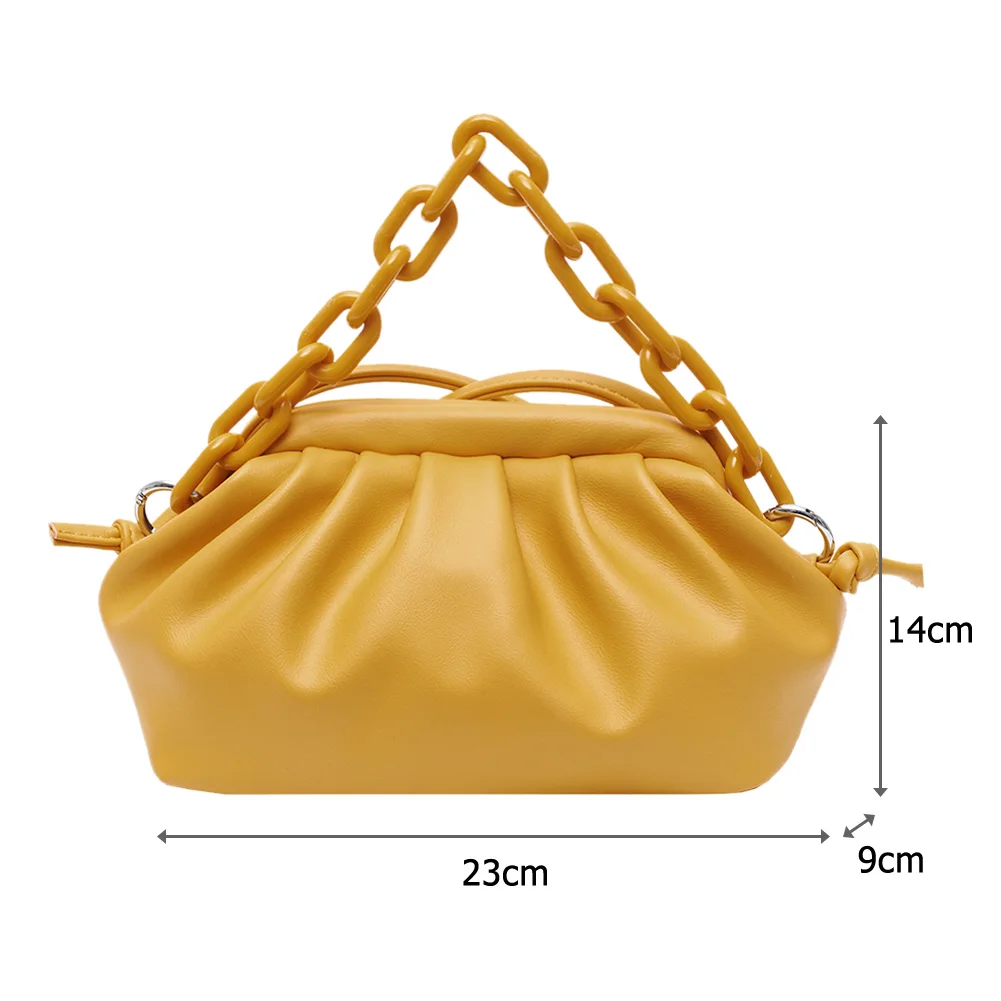 

Fashion Pleated Soft PU Leather Single Shoulder Bag Women Thick Chain Dumpling Shape Clutch Solid Color Cloud Messenger Handbag