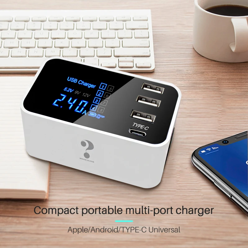 WINHOW зарядное устройство для телефона смарт дисплей 4USB Type C быстрое многопортовый